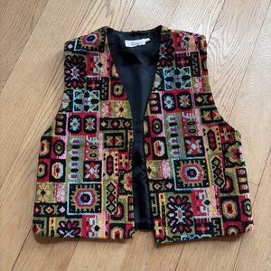 Vintage 1970s Groovy Colorful Aladdin Tapestry Vest Boho Style Women's Medium